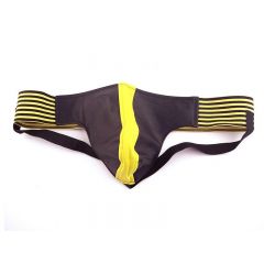 Leather Sports Jock Strap - Black Yellow